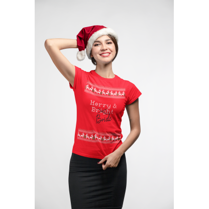 christmas t-shirt mockup of merry and bride red