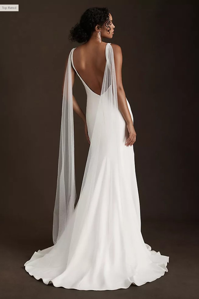 woman in sleek wedding gown from behind