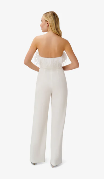 feather trim crepe strapless jumpsuit adrianna papell back