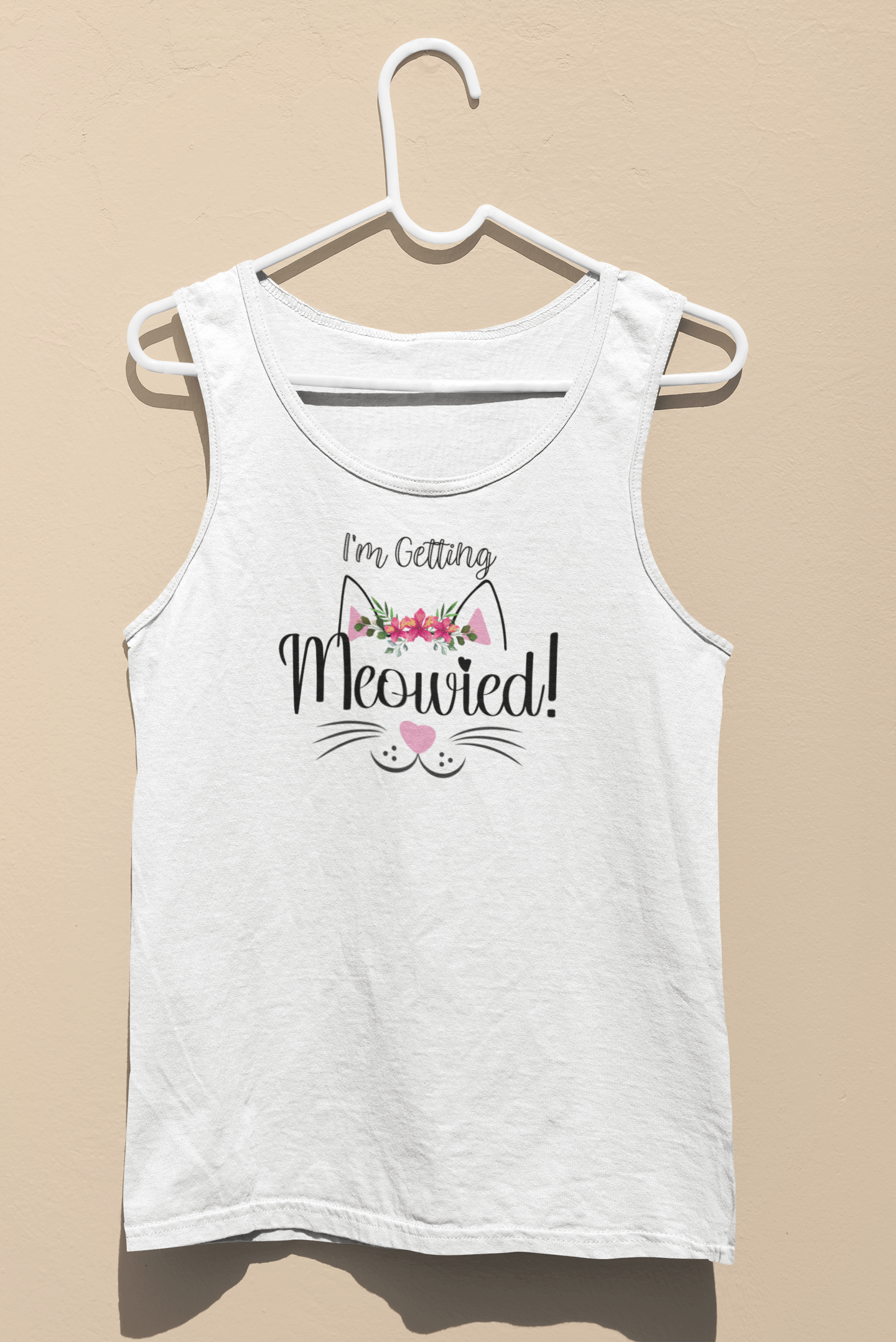 i'm getting meowied white tank top on hanger